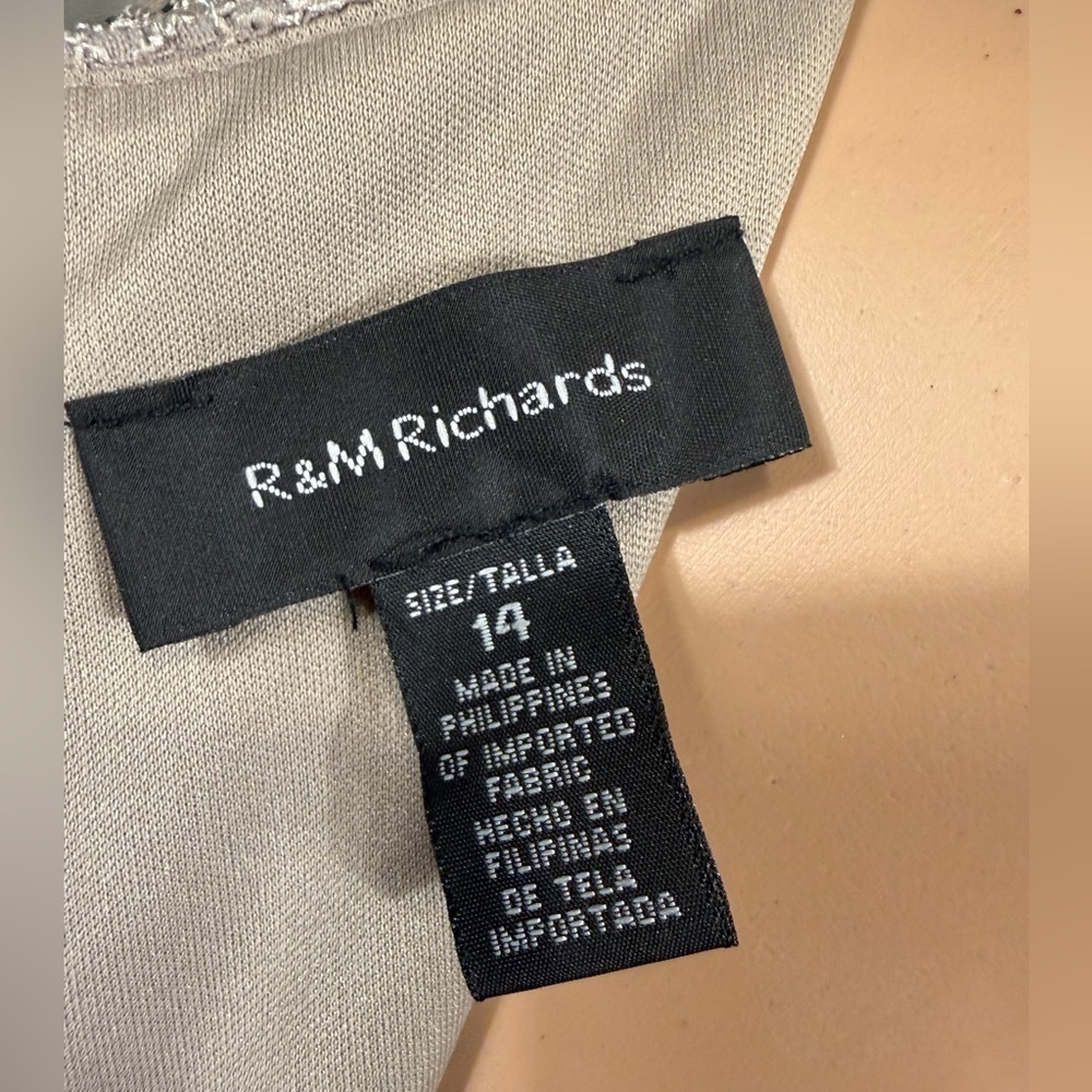 👗 R&M Richards Taupe Beaded Lace Chiffon Evening Gown – Size 14 - Picture 2 of 10